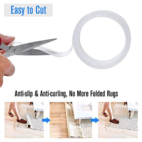 Nano Double Sided Tape, Magic Removable Gel Grip Tape, Multipurpose Wall Mounting Tape, Washable Strong Sticky Transparent Tape for Photo Poster Home/Office Fix Carpet Mats (Clear, 3.28FT/1M)