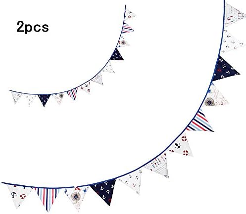 2pcs Pirate Party Cotton Fabric Bunting Pennant Flags Banner Garland Wedding Birthday Baby Shower Party Decoration