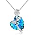 “Rose Heart” Heart Shape Elegant Pendant Necklace Made with Swarovski Crystal (blue)