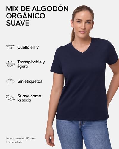 DANISH ENDURANCE Women's Organic Cotton T-Shirt, Round Neck or V-Neck, 2 Pack – Women's T-Shirts, Short Sleeve T-Shirts, Women's Basic T-Shirts