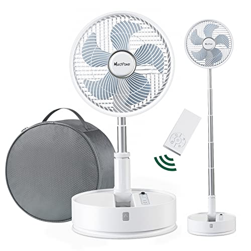 Marchpower Standing Fan with Remote Control, Adjustable Height Folding Portable Fan Silent with Timer and 5 Speed Adjustment, 7200 mAh Table Fan Rotates and Removes