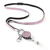 Pink Rhinestone Bling Lanyard with Retractable Badge Reel & Breakaway Safety Clasp - for Women