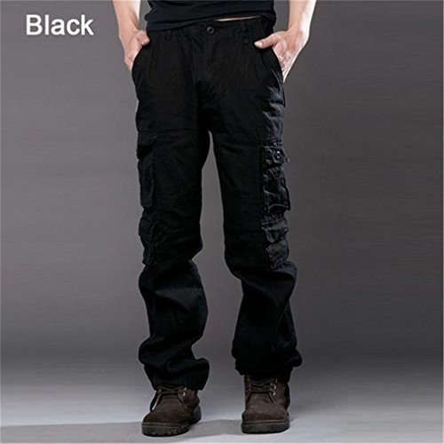 Meolin Men's Cotton Breathable Army Camouflage Cargo Pants Multi Pocket Military Casual Training Pants ,black,32