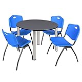 Kee 48" Round Breakroom Table- Grey/ Chrome & 4