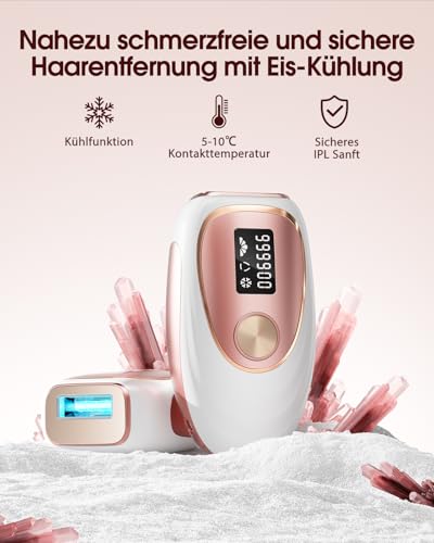 Haarlosy IPL Hair Removal Device with Cooling Function, 999,900 light pulses, 5 energy levels. Pain-free IPL hair removal for women, men, the bikini line, the body and legs