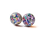 Multicolored rainbow glitter stud earrings 10mm hypoallergenic handmade by Wrap Star Boutique