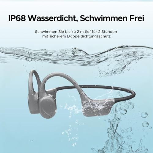 DOOGEEEco Bone Conduction Headphones, IP68 Waterproof for Swimming 10H Battery, Bluetooth 5.4, 32GB Storage, Ideal for Cycling (Gray)