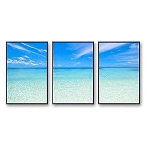 Framed Canvas Wall Art for Living Room, Bedroom Ocean Sea Beach Canvas Prints for Modern Home Decoration Ready to Hang - 16"x24"x3 Panels