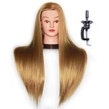 HAIREALM 26" Mannequin Head Hair Styling Training Head Manikin Cosmetology Doll Head Synthetic Fiber Hair (Table Clamp Stand Included) (blonde)