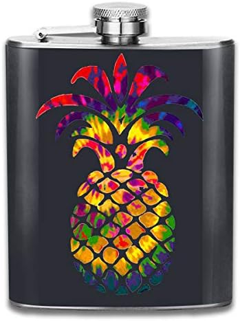 Stainless Steel Hip Flask, 7 OZ Rainbow Tie Dye Pineapple Pocket Bottle For Drinking Liquor Whiskey