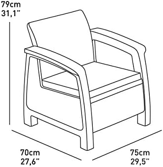 Conjunto de jardim externo keter corfu, 4 lugares e mesa com almofadas incluídas, resina com acabamento de vime plano, marrom
