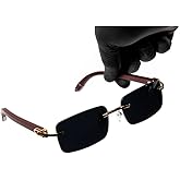 Dark Black Rimless Gold Frame Vintage Designer Buffs Sun Glasses Y2K Trendy Cool Hip Hop Rectangular Sunglasses For Men Women Square Retro 90s Old School Frameless Shades