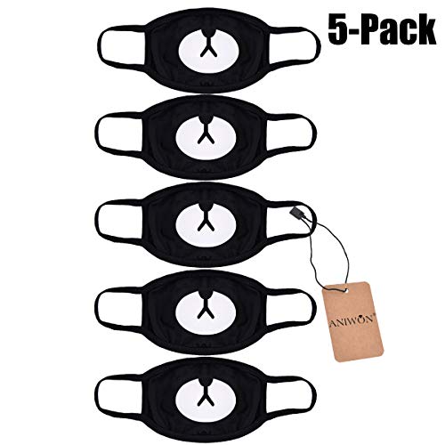 Bape Mask,Aniwon 5 Pack Ayo and Teo Face Mask Anti Dust Cotton Black Mask EXO Mouth Mask Kpop Mask for Kids