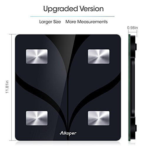 Aikoper Bluetooth Body Fat Scale Body Composition Analyzer with IOS and Android App Smart Wireless Digital Bathroom Scale for Body weight Body Fat Water Muscle Mass BMI BMR Bone Mass Black