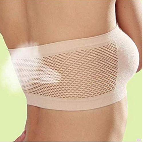 Yirind Women Basic Stretch Layer Strapless Hollow Seamless Solid Cropped Tube Top Bra Bandeau Sport Bras,Nude