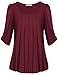 Messic Womens Round Neck Pleated Front Half Sleeve Tunic Top Wine,XL