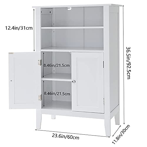 IWELL White Bathroom with 2 Adjustable Shelves, 6 Adjustable