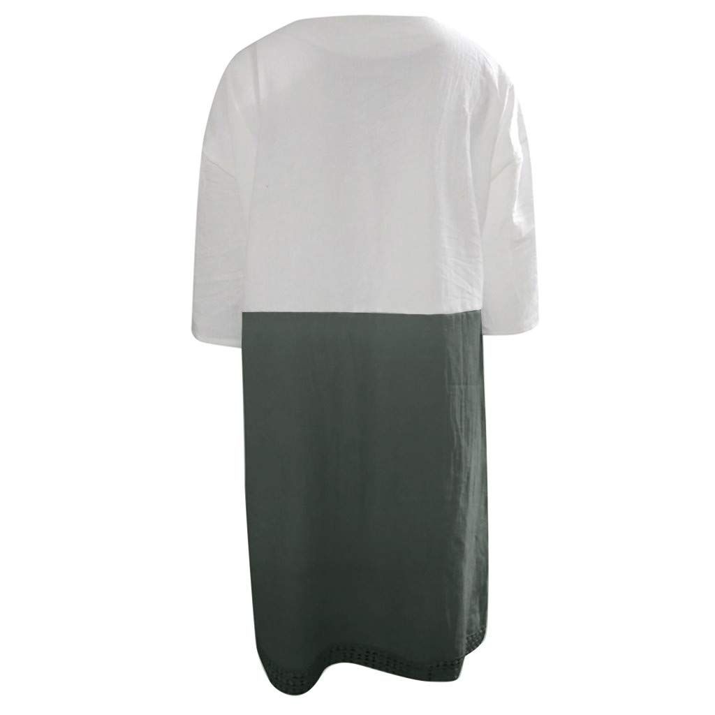 POTO Women Dresses, Loose Color Stitching Casual Dresses with Pockets Cotton Linen Tunic Dress Party Dress Beach Dress