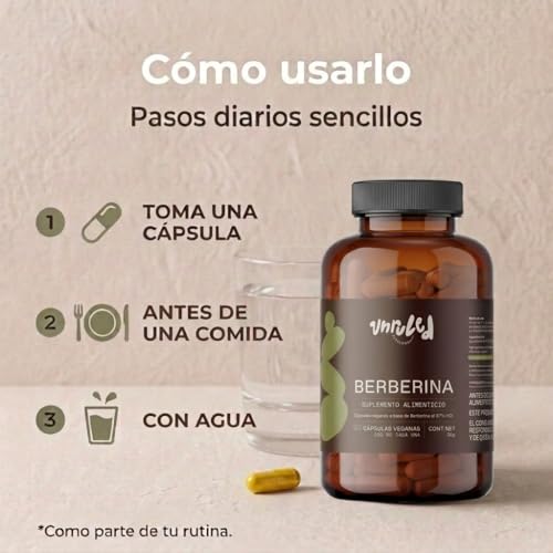 Unruled - Berberina 500mg Capsulas | Alta Pureza HCl al 97% | Suplemento Alimenticio Natural, Sin Rellenos | 60 Capsulas Veganas | Hasta 2 Meses de Consumo
