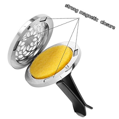 2 Pack Premium Car Fragrance Essential Oil Perfume Diffuser — Stainless Steel Air Freshener Locket Ugprade Car Vent Clip 22 Replacement Felt Pads, Cloud and Sunflower