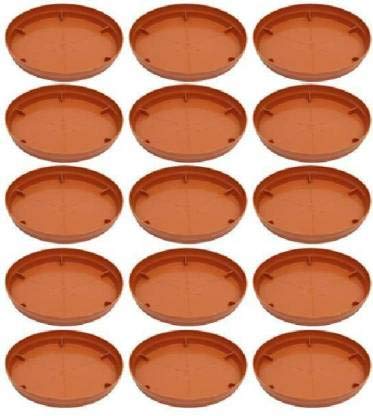 EOAN Brown Plant Pot Saucer Base Plate Planter Tray 8 inch Terracotta (Pack of 16, Plastic)