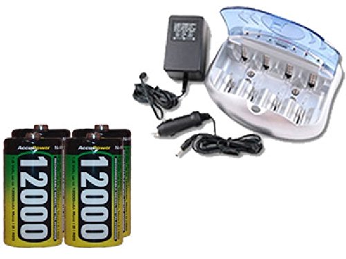 V-2299 Universal Smart Charger + 4 D AccuPower NiMH Batteries (12000 mAh)