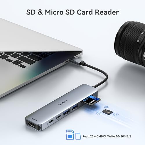 USB C Hub HDMI Adapter for MacBook Pro/Air, MOKiN 7 in 1 USB C Dongle with HDMI, microSD/SD Card Reader, USB C Data Port,100W PD, and 2 USB 3.0 Compatible for MacBook Pro/Air, Dell XPS, Thinkpad.