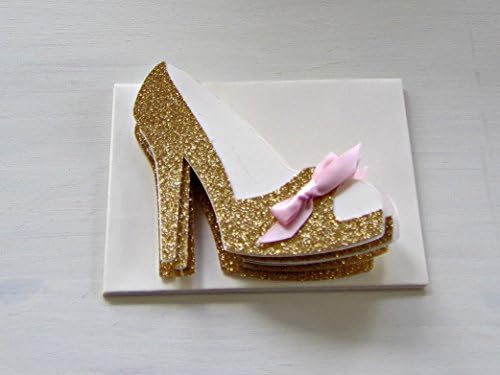 5 Gold Glitter with Pink Bows High Heel Shoe Cards
