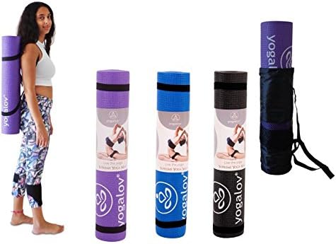 Yogalov 6mm Yoga Mat with Strap and Carrying Bag 72” x 24” Dual-Texture Sides for Non-Slip Grip is Eco-Friendly Best for Exercise Fitness Pilates Workouts 1/4" Extra Thick Sticky Yoga Mat