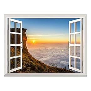 Removable Wall Sticker/Wall Mural - Majestic Sea of Clouds at Sunrise | Creative Window View Wall Decor - 24"x32"