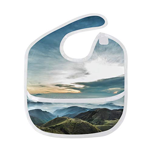 LORVIES Lanscape Baby Feeding Bib Waterproof Saliva Apron with Crumb Catcher Reflux Drool Teething for Baby Toddler Kids Infant