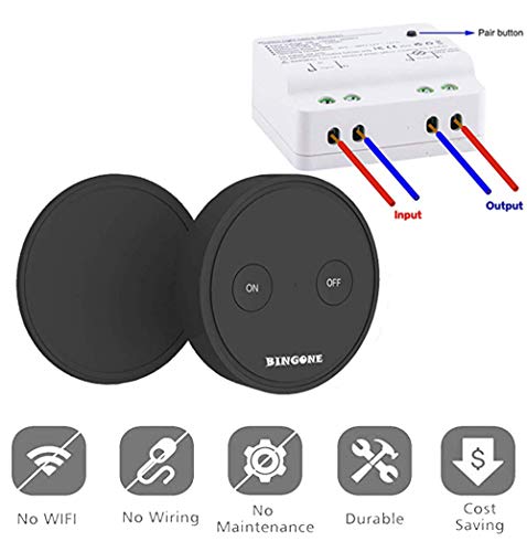 Wireless Light Switch, Remote Control for Lamps Ceiling Fans Household Appliances,Transmitter and Receiver Kit,No hub required(Black)