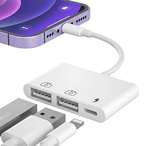iPhone to USB 3 Camera Adapter, 3 in 1 Portable Dual USB Female OTG