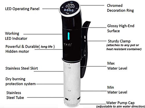 Yedi Total Package Sous Vide Cooker, Max Deluxe Accessory Kit, Recipes, 1000 Watts, Stainless Steel - Thumbnail 3