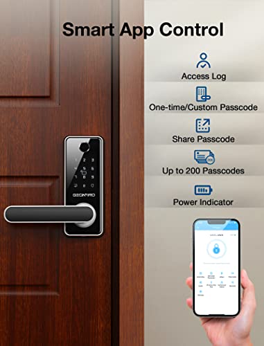 Fingerprint Door Lock, 6-in-1 Keyless Entry Door Lock with Handle, Bluetooth APP Biometric Door Lock, Electronic Digital Door Lock with Keypad, Anti-Peeping Smart Lock for Front Door, Home, Hotel