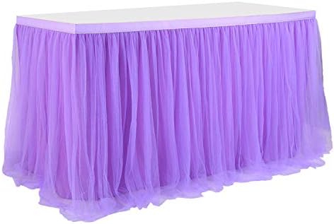 Tulle Table Skirt,Wedding Bridesmaid Sister Tutu Costume, Party Skirt,Tutu Table Skirt For Rectangle Or Round Tables,Fashion Deluxe Romantic Wedding Birthday Party Baby Shower(L:9FT H:2.5FT,Purple)