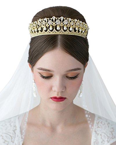 Sweetv royal pearl tiara vintage rhinestone crown brida…