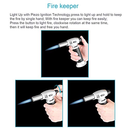 Cooking Torch Lighter Kitchen Butane Torch Culinary Torch Refillable Adjustable Flame Lighter with Safety Lock for DIY, Creme, Brulee, BBQ and Baking, BUTANE GAS NOT INCLUDED - Thumbnail 3