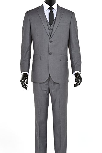 King Formal WearElegant Men's Modern Fit Three Piece Two Button Suit - Many Colors (50 Regular, Gray)