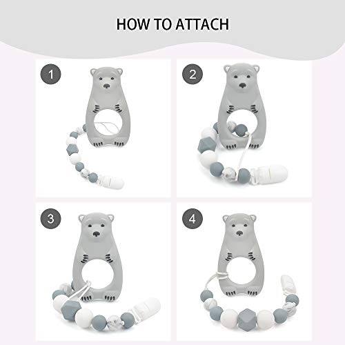 Lofca Silicone Pacifier Clip Toy BPA Free Silicone Use with Any Pacifier or Teether Baby Teething Short Chain Pacifier 2 Pack (Miny/Grey) - Thumbnail 4