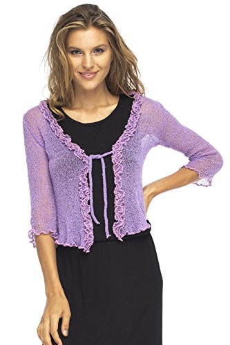 Back From Bali Womens Sheer Shrug Cardigan Sweater Ruffle Lightweight Knit  Lavender One Size