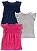 Carter's Girls' Big 3-Pack Flutter Sleeve Tees, Navy/Grey/Pink, 8