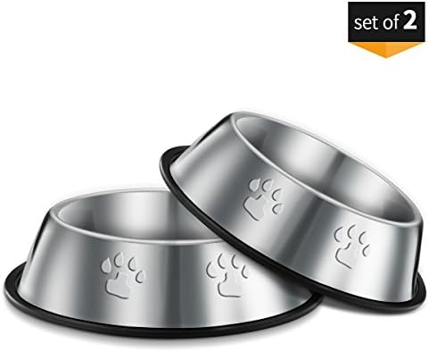 FORE Pet Footprint Bowls (20oz) for Dogs&amp;Cats with Anti-Slip O-Ring Made of Stainless Steel-Set of 2