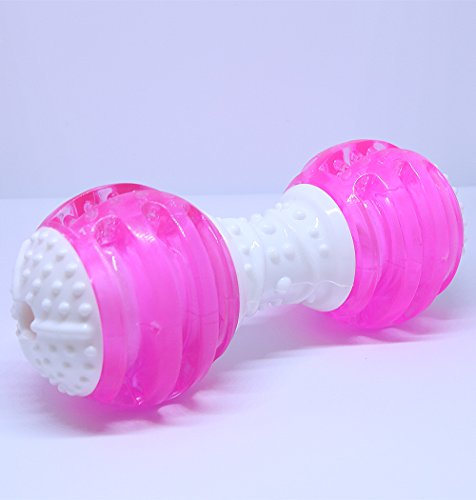 CEESC Puppy Chew Bones Toys, Soft TPR Tooth Cleaning Bone Sound Squeaky Toy for Small and Medium Dogs (Pink)