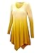 Lock and Love WT1050 Womens V Neck Long Sleeve Dip Dye Handkerchief Hem Tunic Top L Yellow