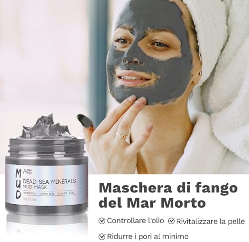 ANAiRUi Maschera Viso Curcuma - Maschera All'argilla Disintossicante Tè Verde - Maschera Fango Mar Morto, Maschere Set Spa, Purificante e Esfoliante e Idratante, 210g