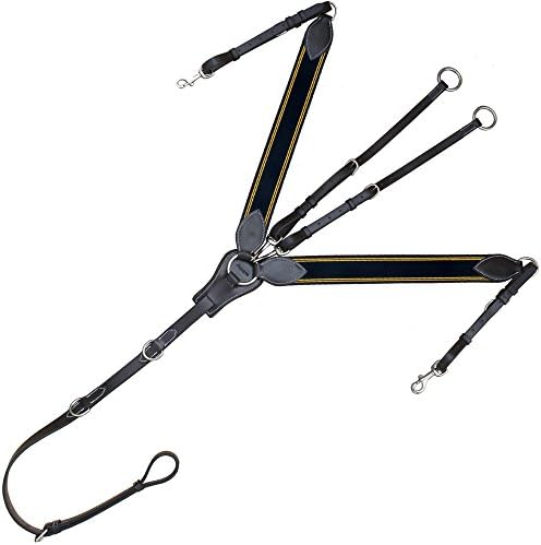 Exion Leaf Shape Breast Plate with Two Dee and Stainless Steel Buckles | Navy Blue Elastic with Yellow Lines | English Horse Riding Equestrian Premium Tack