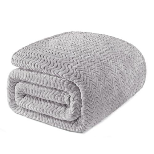 Exclusivo Mezcla Double Size Fleece Blanket for Bed, 230x168 CM Cozy Lightweight Blankets for All Season, Decorative Giftable Fuzzy Plush Wave Textured Suitable for Women, Men, Light Grey — image 1