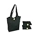 Simple Ecology Organic Cotton Reusable Folding Tote with Loop & Button Closure - Black 3 Pack (shopping & grocery bags, washable, foldable, craft & gift bag, handbag, handles, loop & button closure)