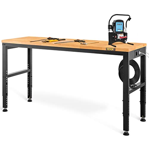 VEVOR Höhenverstellbare Werkbank 135 x 46 x 72-97 cm Spanntisch, 900 kg Gewichtskapazität Arbeitstisch, Braun Klappbare Werkzeugbank aus Kaltgewalzter Stahl, Mu